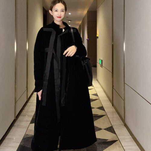 丝绵中长款时尚宽松金丝绒棉服