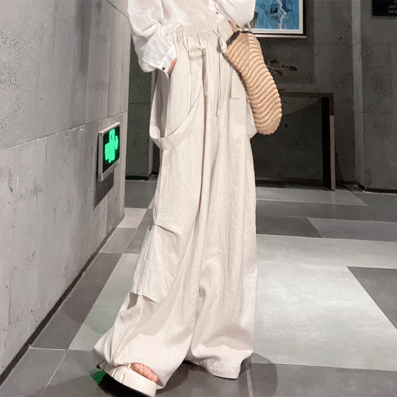 自然腰休闲长款阔腿背带裤