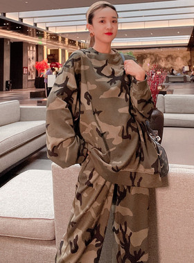 欧货漂亮卫衣女款迷彩休闲宽松bf风遮肉显瘦秋季新款御姐炸街上衣