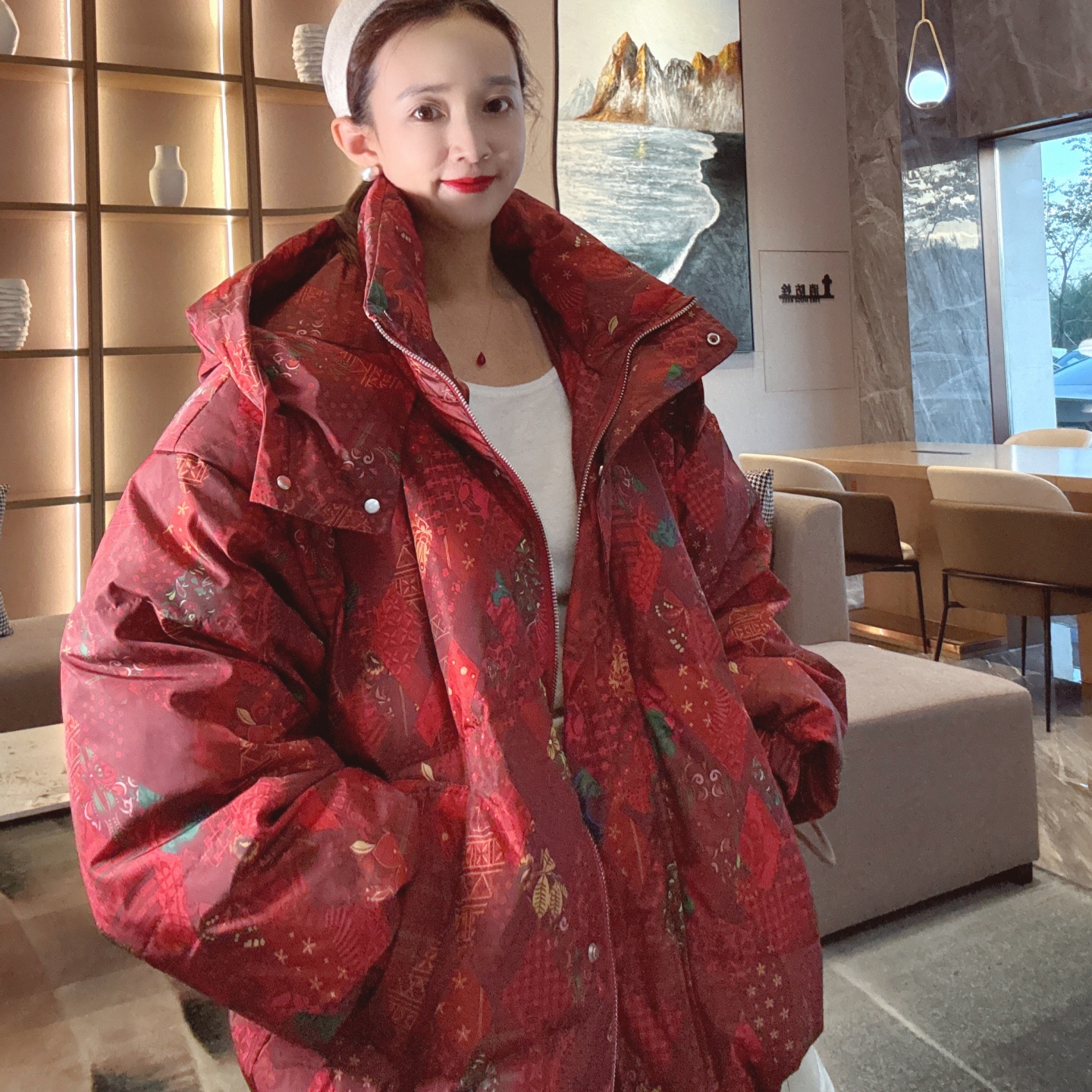 连帽羽绒服女款冬季中长款宽松洋气百搭时尚时髦新款白鸭绒外套潮