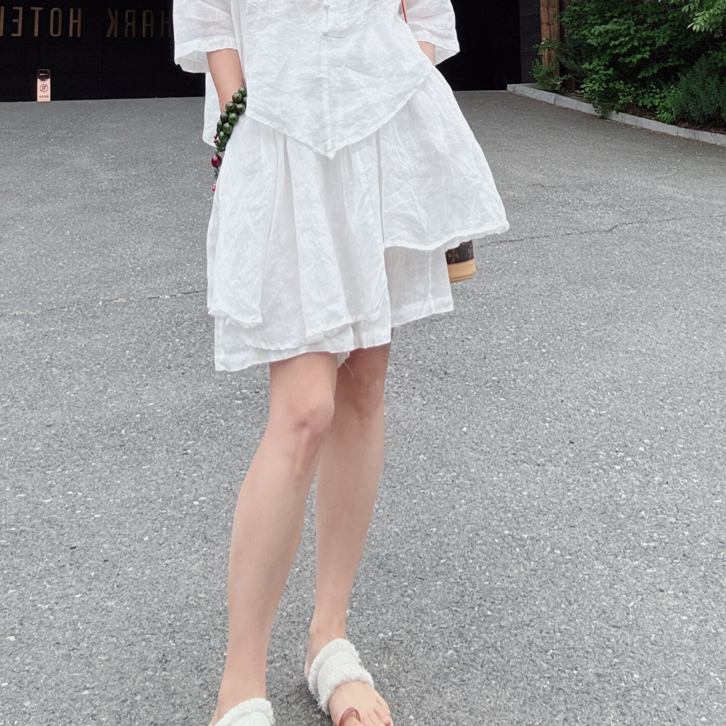 苎麻5分短裤女外穿夏季高级感薄款女裤宽松设计感洋气假两件裙裤