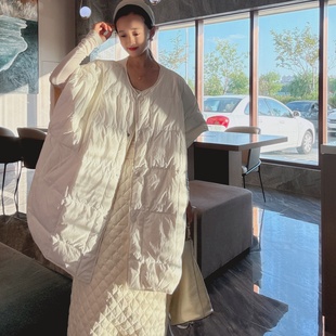 羽绒马甲女款2025新款外穿宽松肥大中长款加厚无袖白鸭绒外套马夹