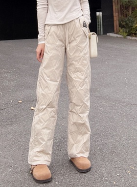 羽绒裤女外穿2024新款直筒阔腿长款白鸭绒今年流行的爆款裤子女款