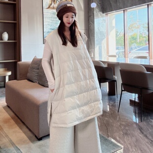 羽绒马甲女款2026新款V领套头中长款白鸭绒轻薄中长款马夹外穿冬