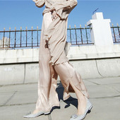 女高腰垂感夏季 薄款 裤 醋酸真丝阔腿裤 子女潮ins开叉百搭显瘦长裤