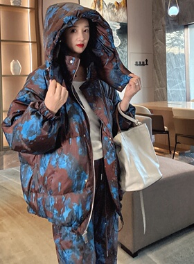 连帽羽绒服冬季女款中长款宽松洋气高级感欧货爆款时尚白鸭绒外套