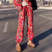 子冬季 羽绒裤 潮 爆款 裤 女外穿直筒裤 脚抽绳东北大花九分今年流行