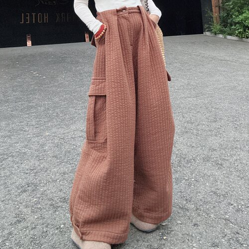 2026新款女加薄棉阔腿九分裤棉裤
