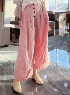 2025独特超好看裤子女款夏亚麻洋气高级九分棉麻休闲裤宽松慵懒风