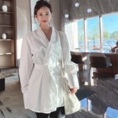 上衣女时尚 特别漂亮 洋气时髦潮 2025新款 两件套秋款 掐腰衬衫 女款