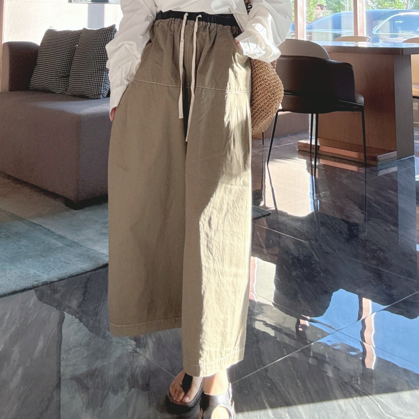 秋季女拼色宽松高级感九分气球裤图片