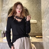 蕾丝领洋气时髦春秋网红炸街独特漂亮小衫 2025年流行打底衫 女修身