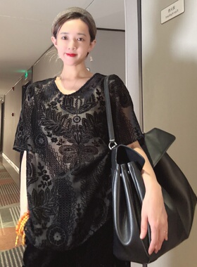 短袖t恤女2025新款夏季植绒薄款微透洋气欧货炸街独特漂亮小衫潮