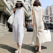 潮棉麻九分裤 2021新款 ins超火裤 子女bf风阔腿裤 背带裤 女宽松夏季