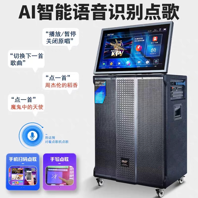 先科音响带显示屏视频点歌K歌演出一体机联网家用KTv聚会露营音箱
