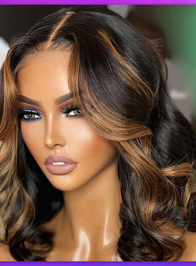 欧美假发真人发丝4x4前额蕾丝Highlight 1B30bob wig外贸跨境批发