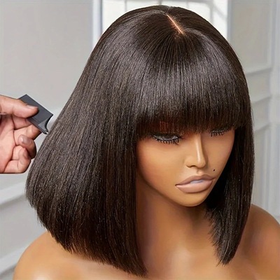 Fringe Bob 3*1 Lace 100% Human Hair Straight bangs wig Bob