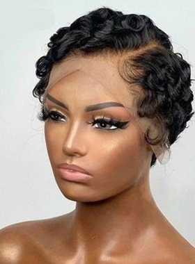 100% Human H air T frontal Deep Wave Pixie Cut Bob Wig