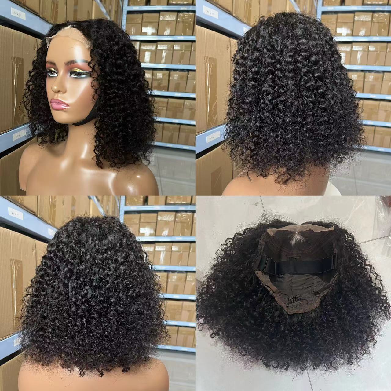 真人发假发套5*5 lace frontal bob wig  Jerry curly human