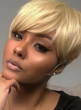 613# color 真人发Pixie可染假发头套欧美跨境时尚human hair wig