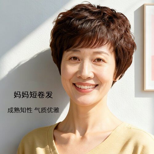 假发中老年女士妈妈款全头套真发短卷发全真人发自然夏季薄款发套
