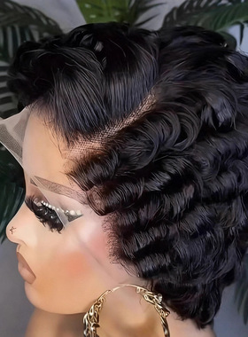 Curly pixie cut frontal wigs human hair 前蕾丝真人假发头套