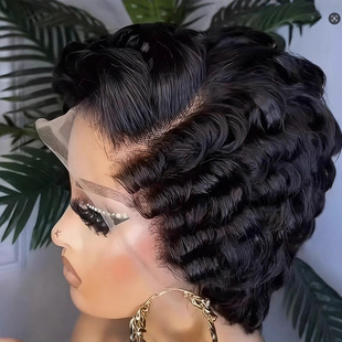 Curly pixie cut frontal wigs human hair 前蕾丝真人假发头套