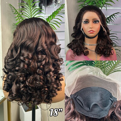 跨境棕褐色波浪卷假发Frontal SDD glueless wigs 18inch 300g
