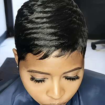 6inch Women's Pixie Cut Wig with Bangs human hair 真人发