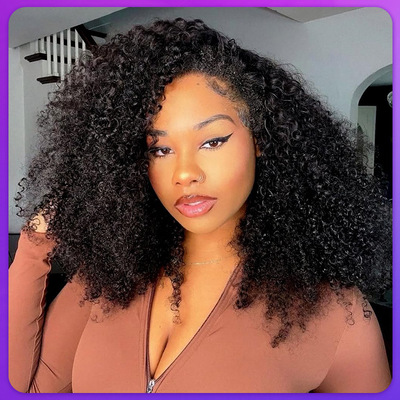 跨境Half Wig 3 in 1 Human Hair Afro Kinky Wigs欧美假发真人发