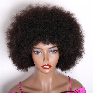 pixie Afro Kinky Curly Wigs With Bangs Human Hair Afro Wig