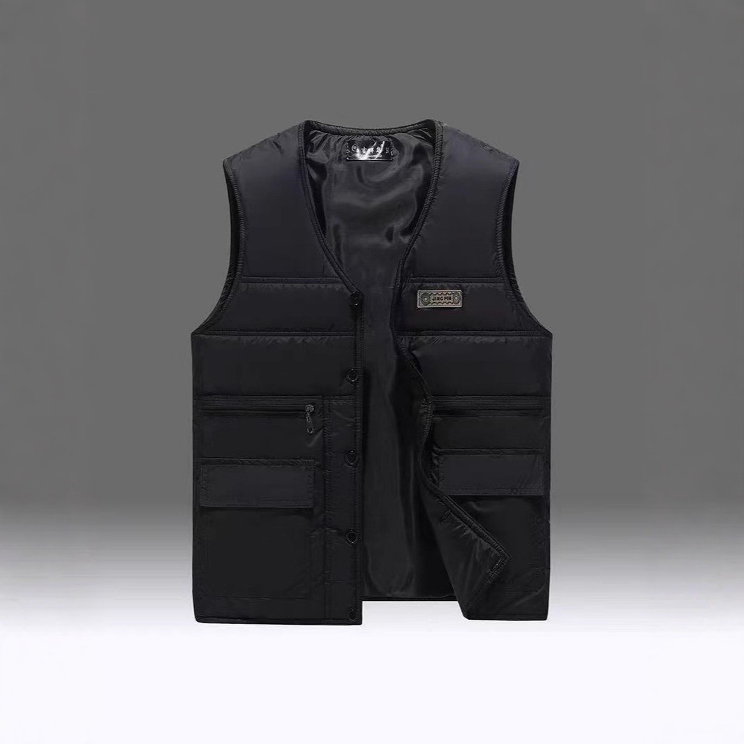 秋冬季男士休闲夹棉马甲爸爸装宽松保暖外套加厚纯色外穿无袖坎肩