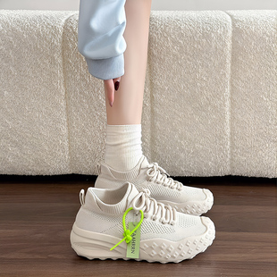 春季椰子踩屎感厚底袜子鞋女2026年新款夏款透气休闲弹力针织女鞋