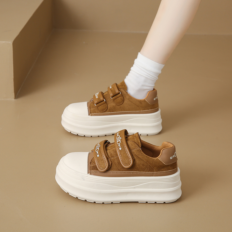 魔术贴圆头增高松糕鞋女2025秋冬新款加绒超火鞋子厚底休闲板鞋