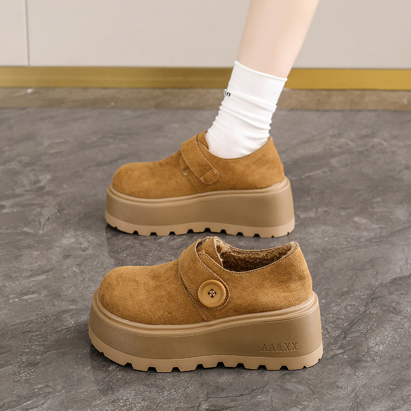 懒人厚底勃肯鞋女单鞋2025秋冬季加绒厚底一脚蹬乐福鞋全包二棉鞋