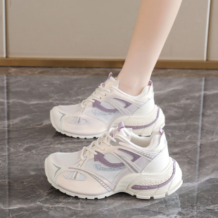增高跑步鞋 不累脚厚底老爹鞋 网面透气百搭运动鞋 新款 子 女2026春季