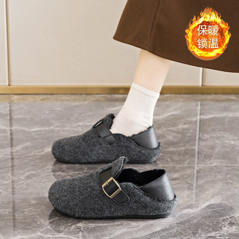 秋冬毛呢勃肯鞋女2025新款复古内增高两穿懒人包头鞋厚底加绒棉鞋,女鞋,棉鞋,淘宝优惠券,粉丝福利购,淘宝优惠卷