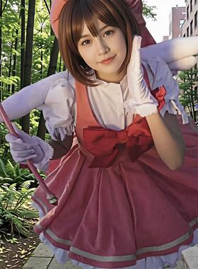 百变小樱cos服小樱红白战斗服动漫服装cospaly女泡泡袖变身服装