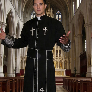 神父牧师cos服教堂神职人员衣服牧师长袍罗马卡斯带吸血鬼万圣节