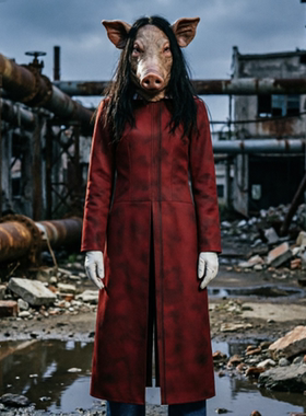 电锯惊魂cos服猪头面具红色长风衣角色扮演万圣节cosplay