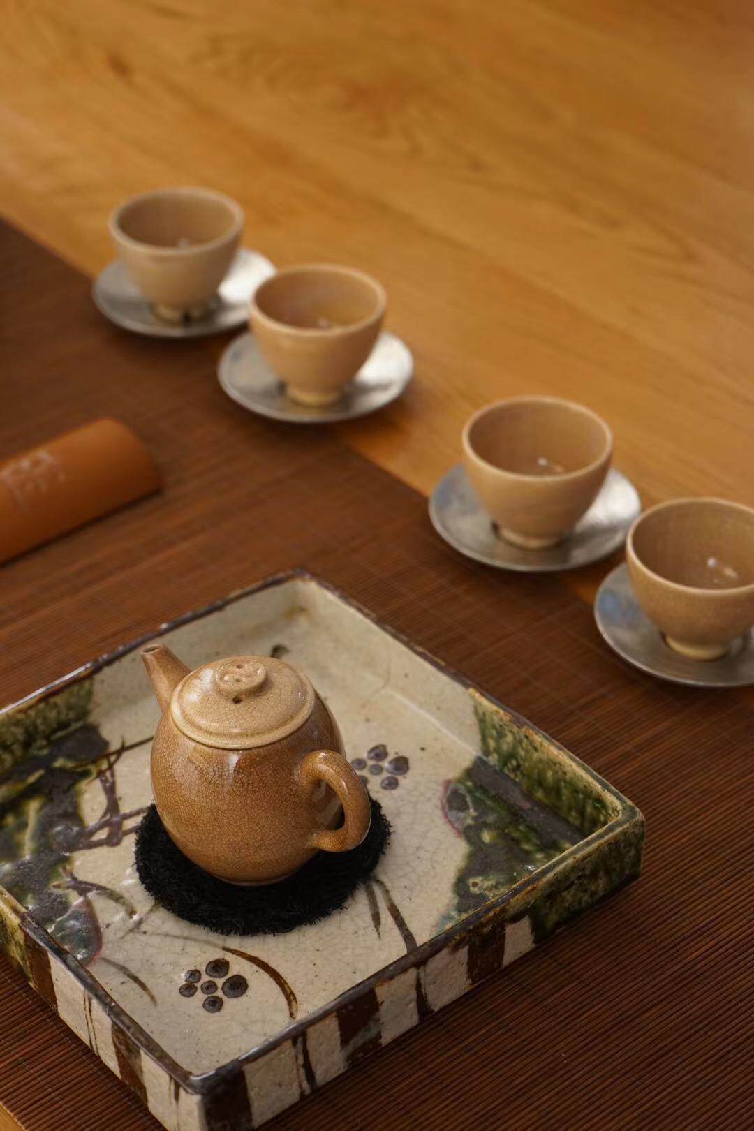 日本回流茶具 萩烧壶 萩烧茶杯 冰裂纹 茶室茶壶