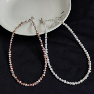 不规则小米珠颈链天然淡水珍珠项链巴洛克碎银异形石头锁骨链减龄