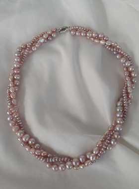 轻奢高级感多层缠绕天然淡水珍珠项链紫色巴洛克珍珠锁骨链颈链女