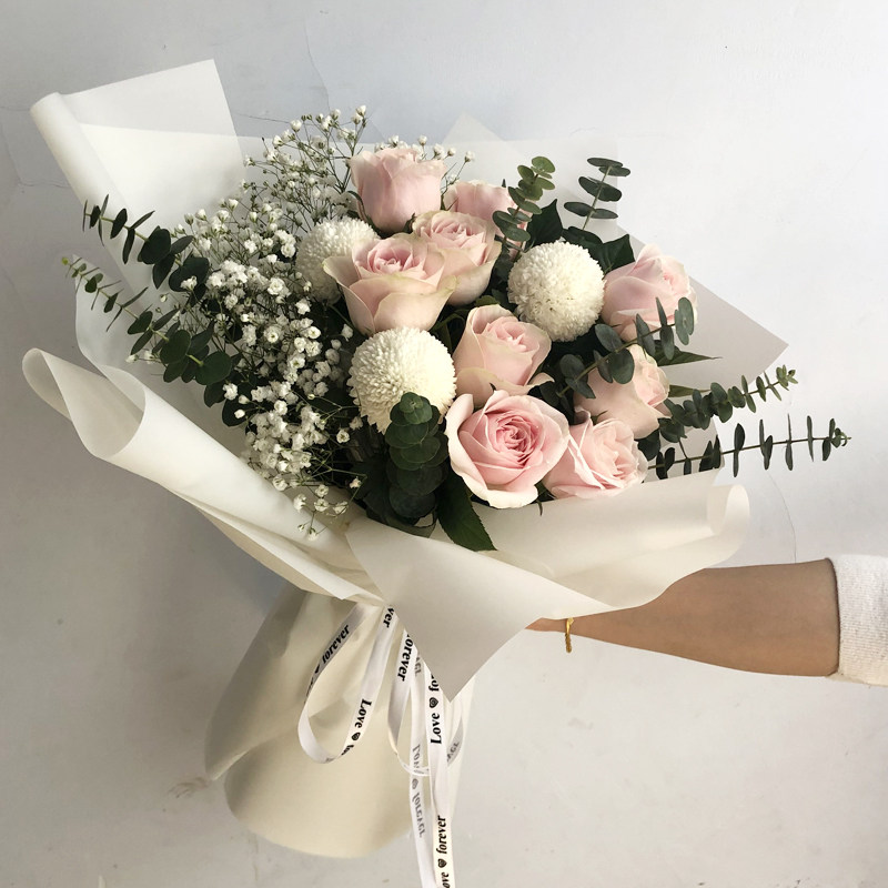 9朵粉玫瑰3枝白乒乓 长春鲜花实体花店同城速递配送 生日祝福送花