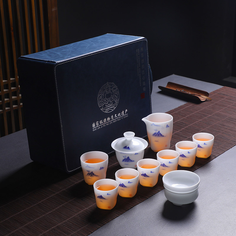 羊脂玉瓷陶瓷功夫茶具套装礼盒