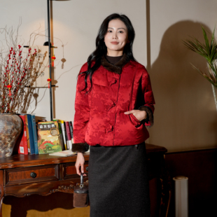 时尚新中式红色毛领短款国风羽绒服女冬装保暖显瘦高端外套4633