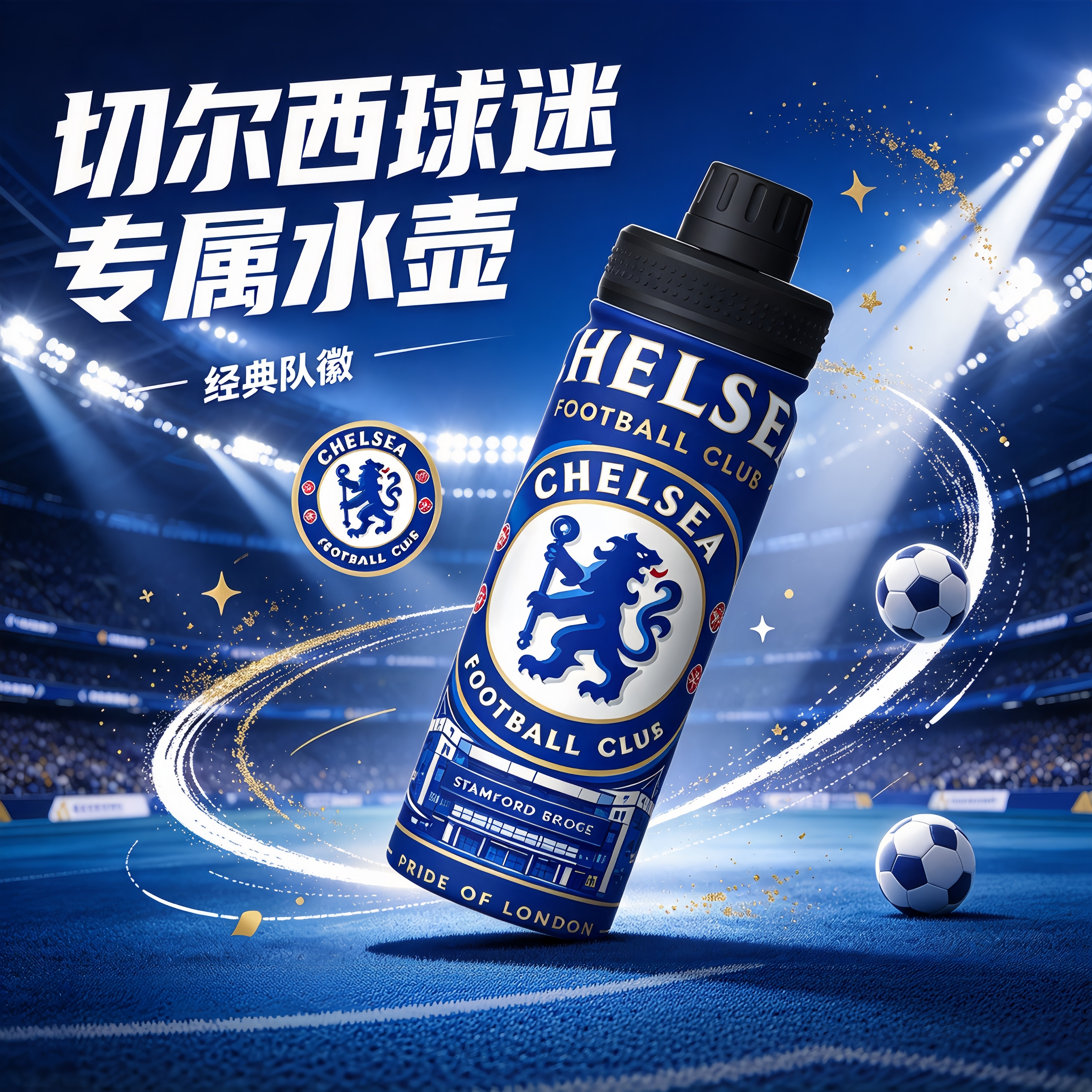 切尔西足球俱乐部周边球迷收藏水壶蓝色球队运动水杯大容量保温杯