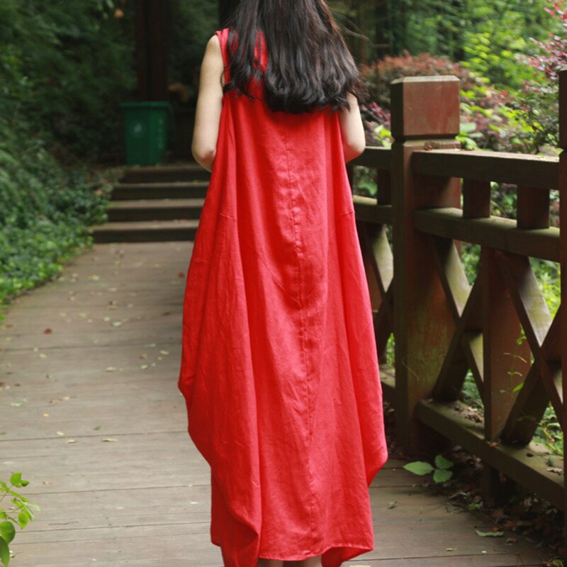 新款杨丽萍同款无袖民族风棉麻大码宽松显瘦女长款连衣裙亚麻长裙