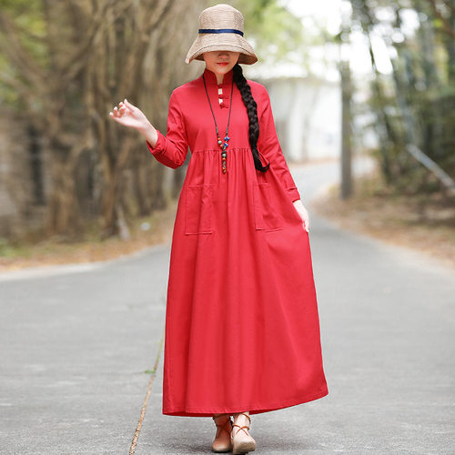 新款棉麻杨丽萍同款纯色复古文艺