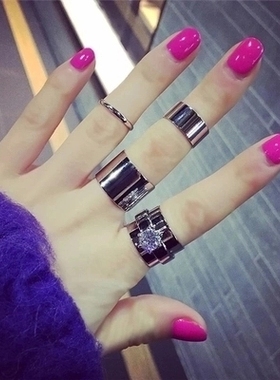 单钻超闪六爪光面朋克风组合戒指